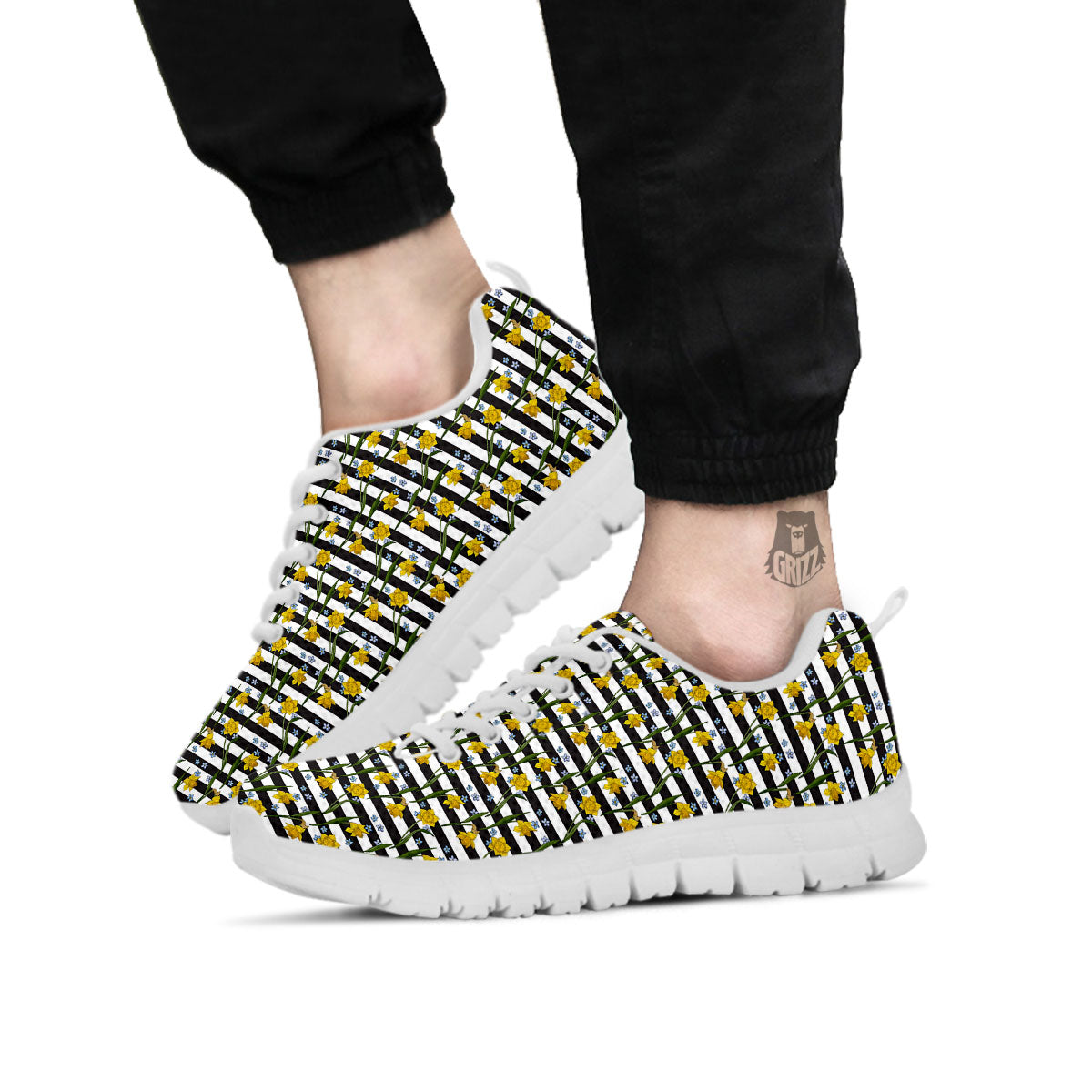 Daffodil Black Striped Print Pattern White Sneaker-grizzshop
