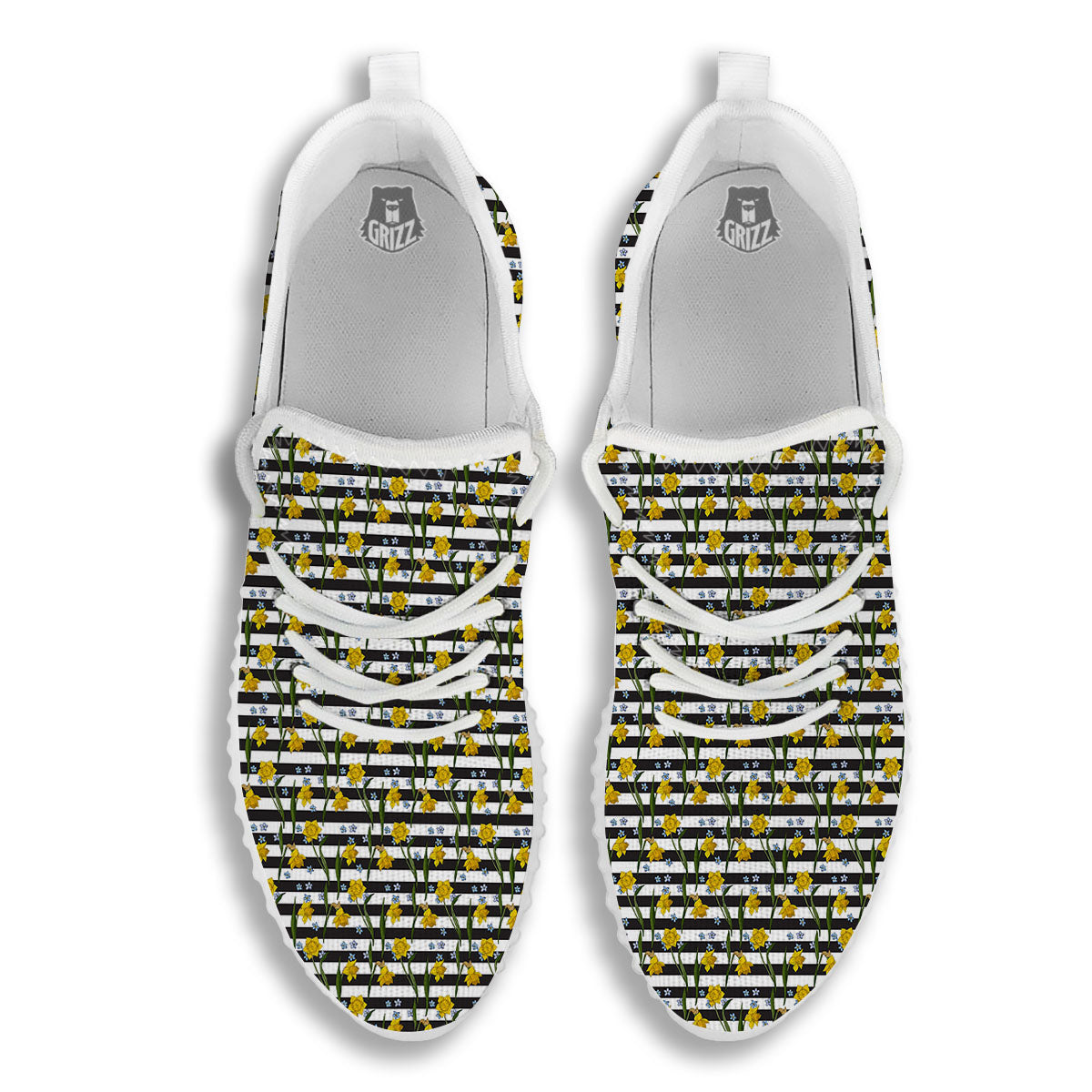 Daffodil Black Striped Print Pattern White Walking Shoes-grizzshop