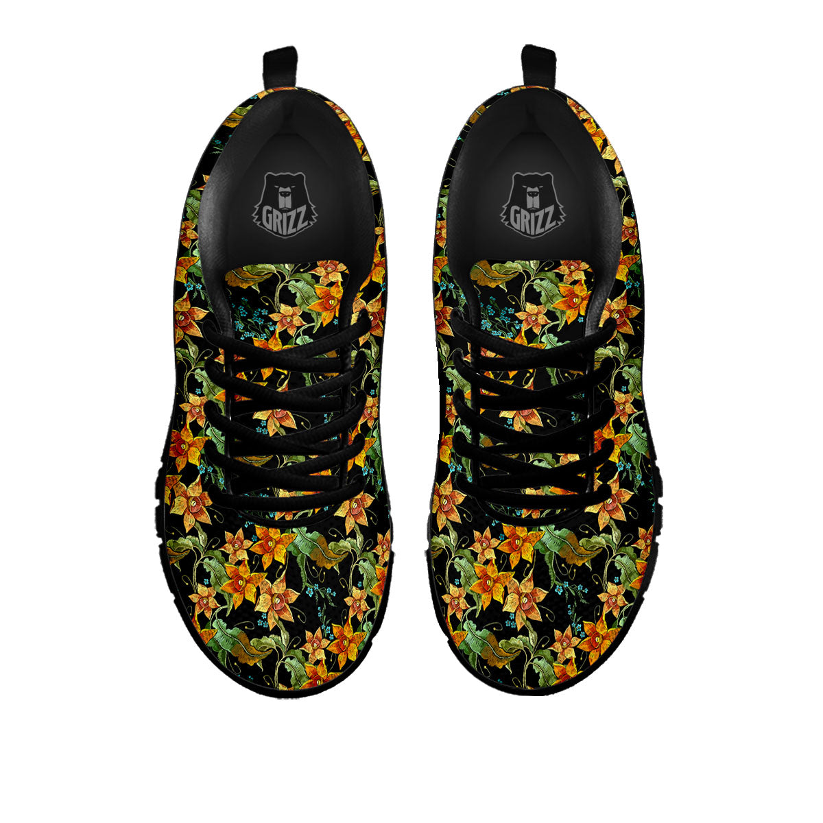 Daffodil Yellow And Black Print Pattern Black Sneaker-grizzshop