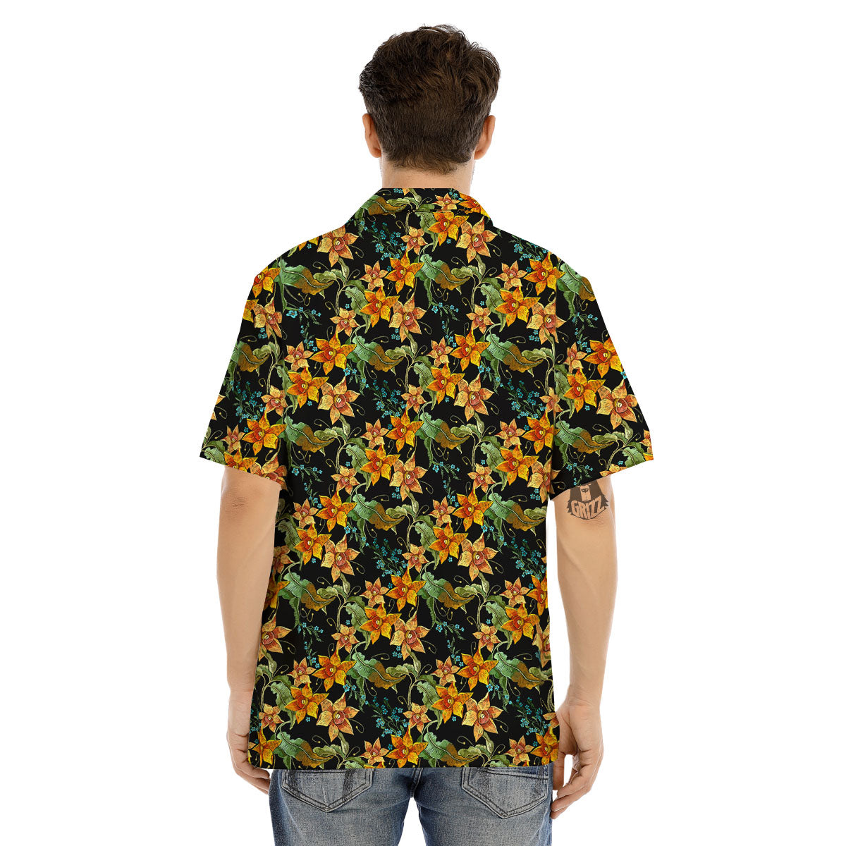 Daffodil Yellow And Black Print Pattern Men's Hawaiian Shirt-grizzshop