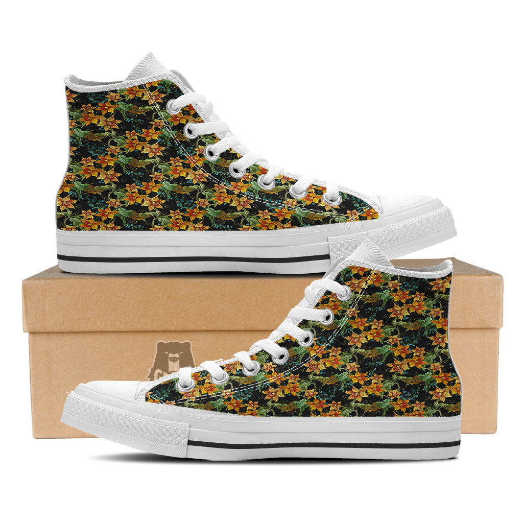 Daffodil Yellow And Black Print Pattern White High Top Shoes-grizzshop