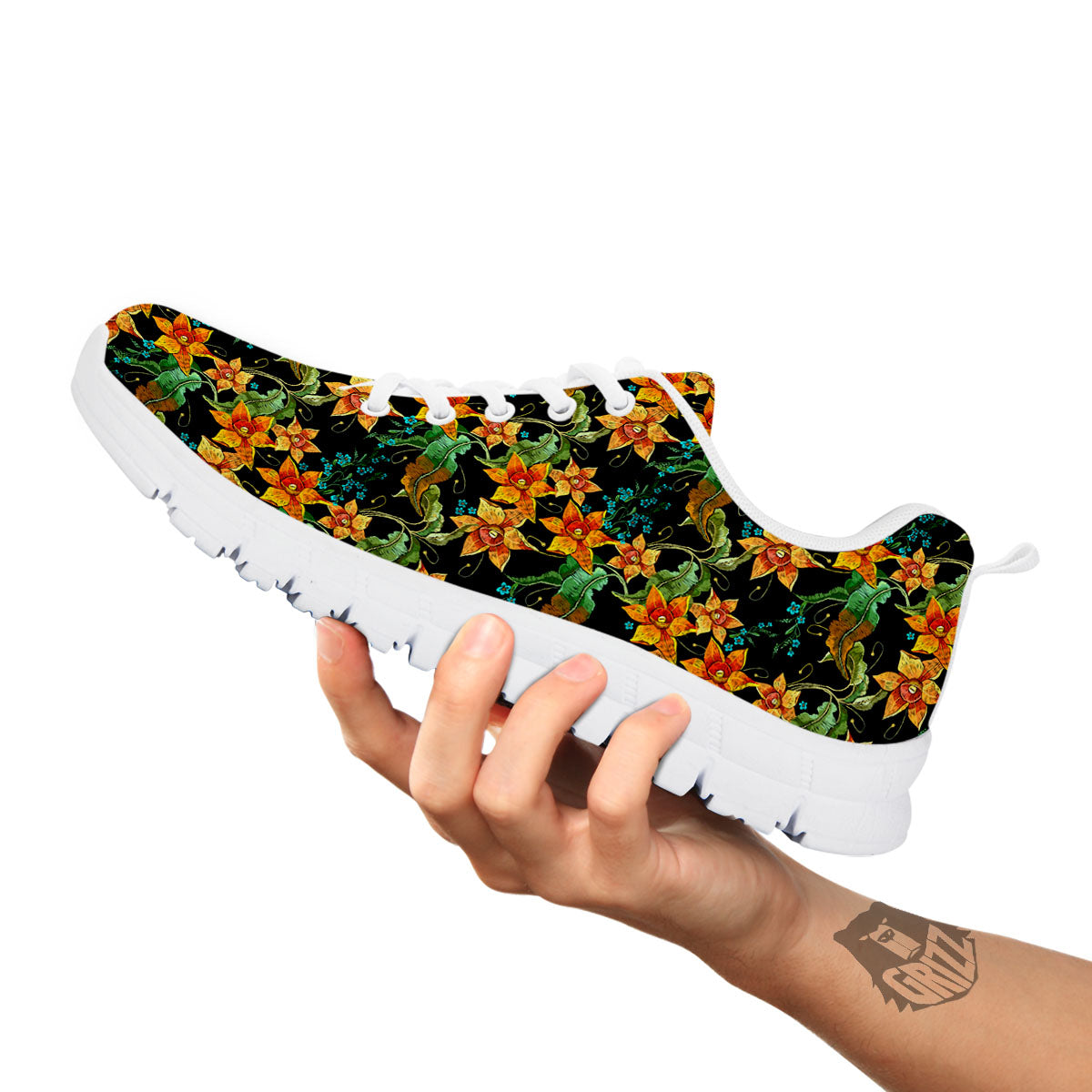 Daffodil Yellow And Black Print Pattern White Sneaker-grizzshop