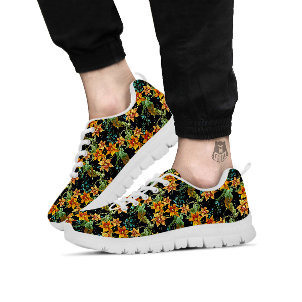 Daffodil Yellow And Black Print Pattern White Sneaker-grizzshop