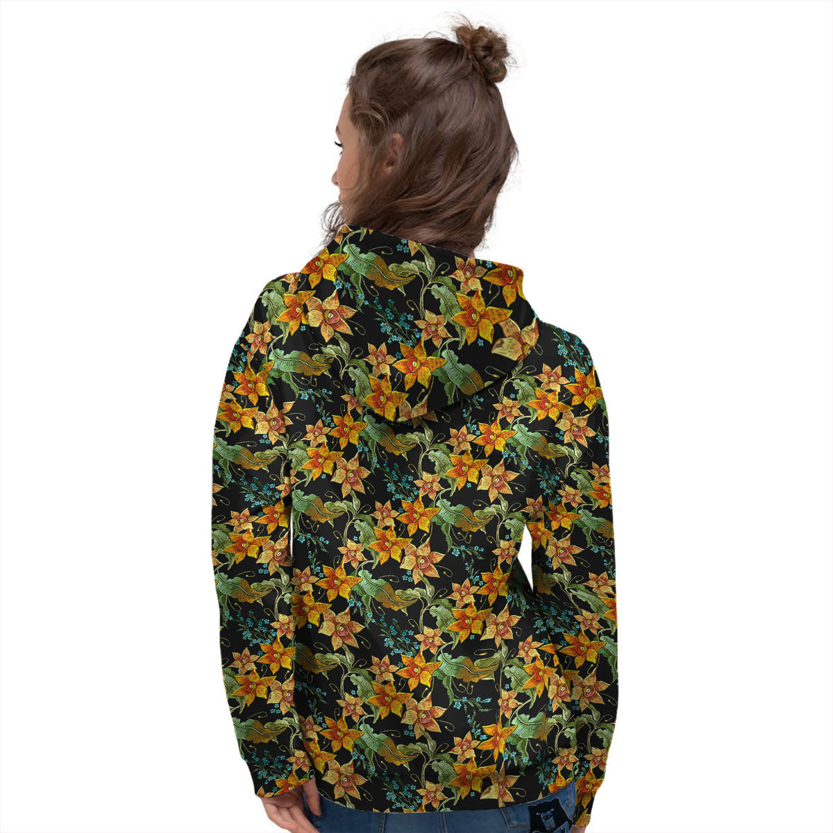 Daffodil Yellow And Black Print Pattern Women's Hoodie-grizzshop