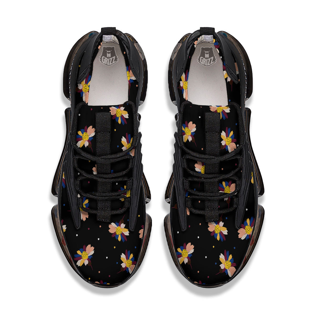 Daisy Floral Polka Dot Print Pattern Black Gym Shoes-grizzshop