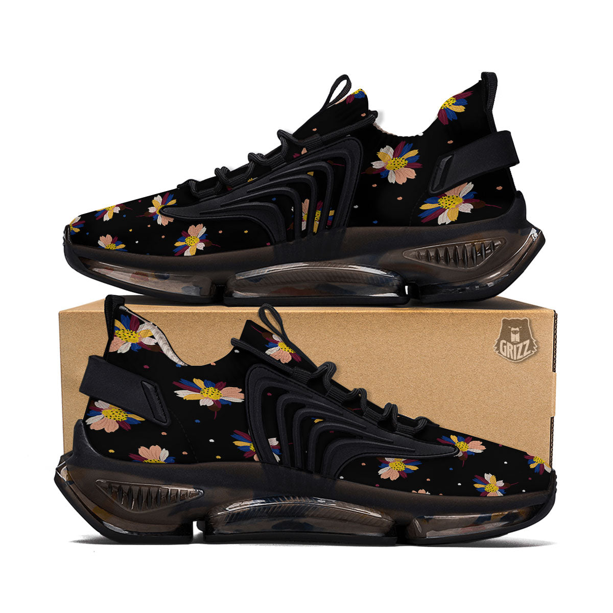 Daisy Floral Polka Dot Print Pattern Black Gym Shoes-grizzshop