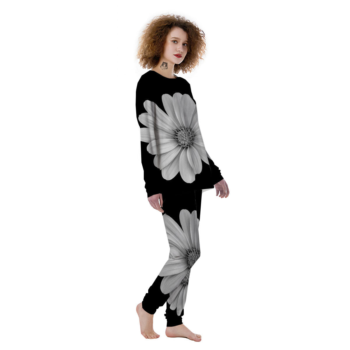 Daisy Flower Monochrome Print Women's Pajamas-grizzshop