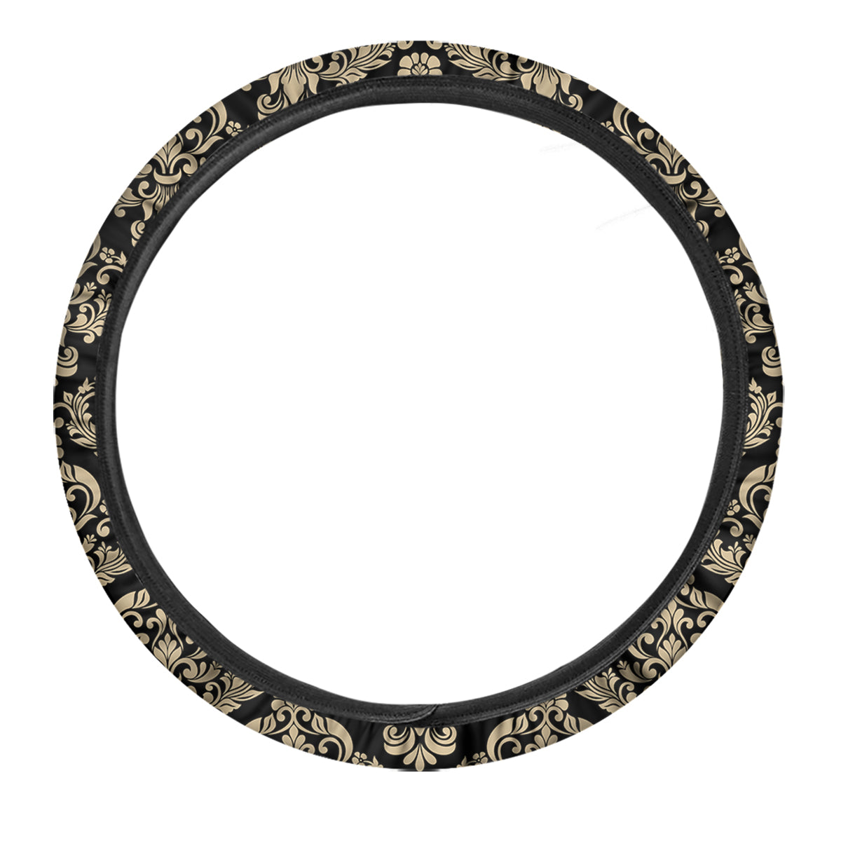 Damask Beige And Black Print Pattern Car Steering Wheel Cover-grizzshop