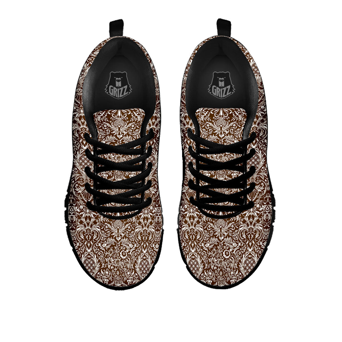 Damask Brown Print Pattern Black Sneaker-grizzshop