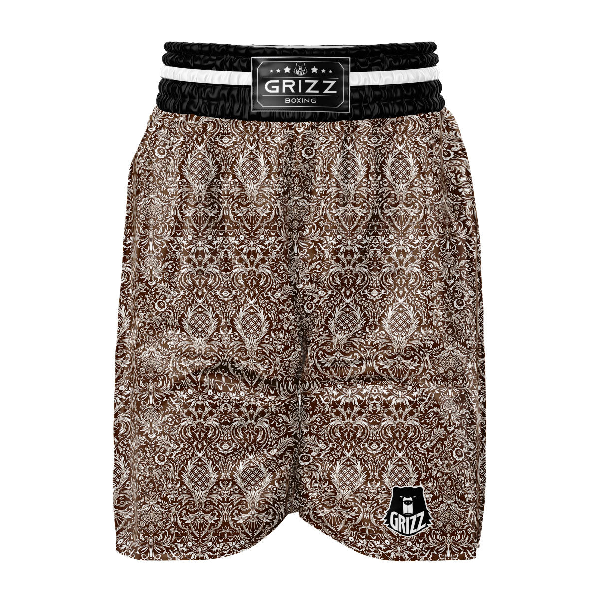 Damask Brown Print Pattern Boxing Shorts-grizzshop