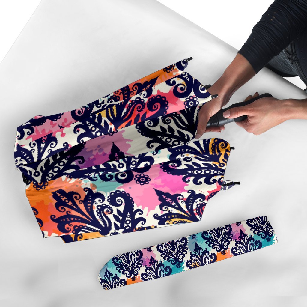 Damask Colorful Pattern Print Automatic Foldable Umbrella-grizzshop