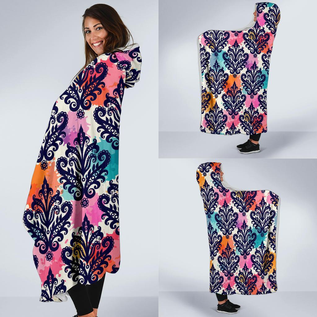 Damask Colorful Pattern Print Hooded Blanket-grizzshop