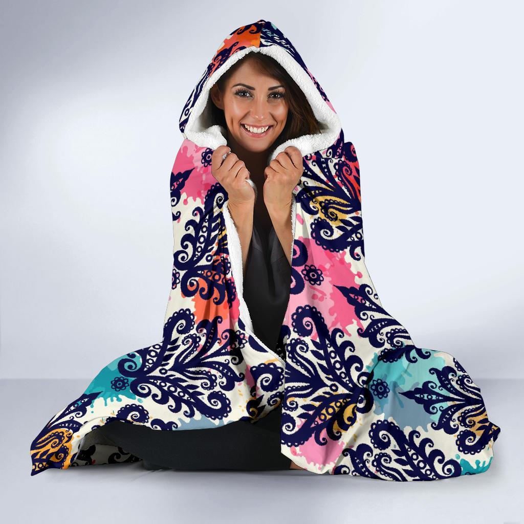 Damask Colorful Pattern Print Hooded Blanket-grizzshop