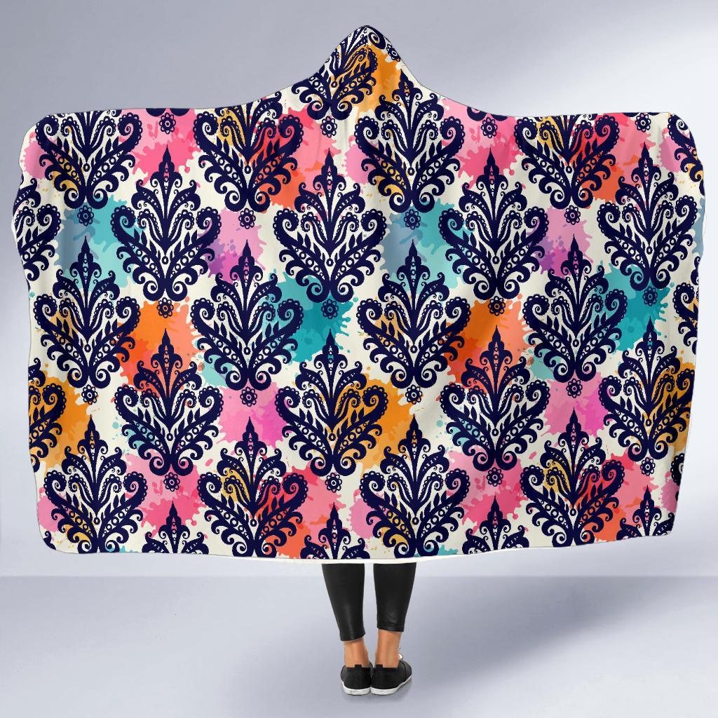 Damask Colorful Pattern Print Hooded Blanket-grizzshop