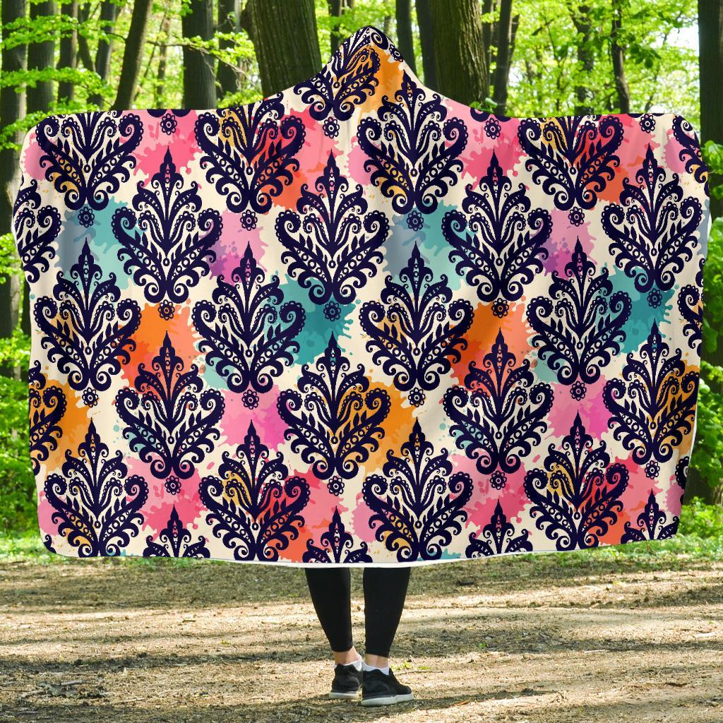 Damask Colorful Pattern Print Hooded Blanket-grizzshop