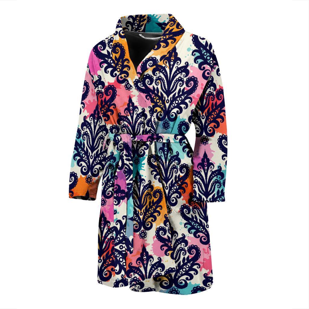 Damask Colorful Pattern Print Men Long Robe-grizzshop