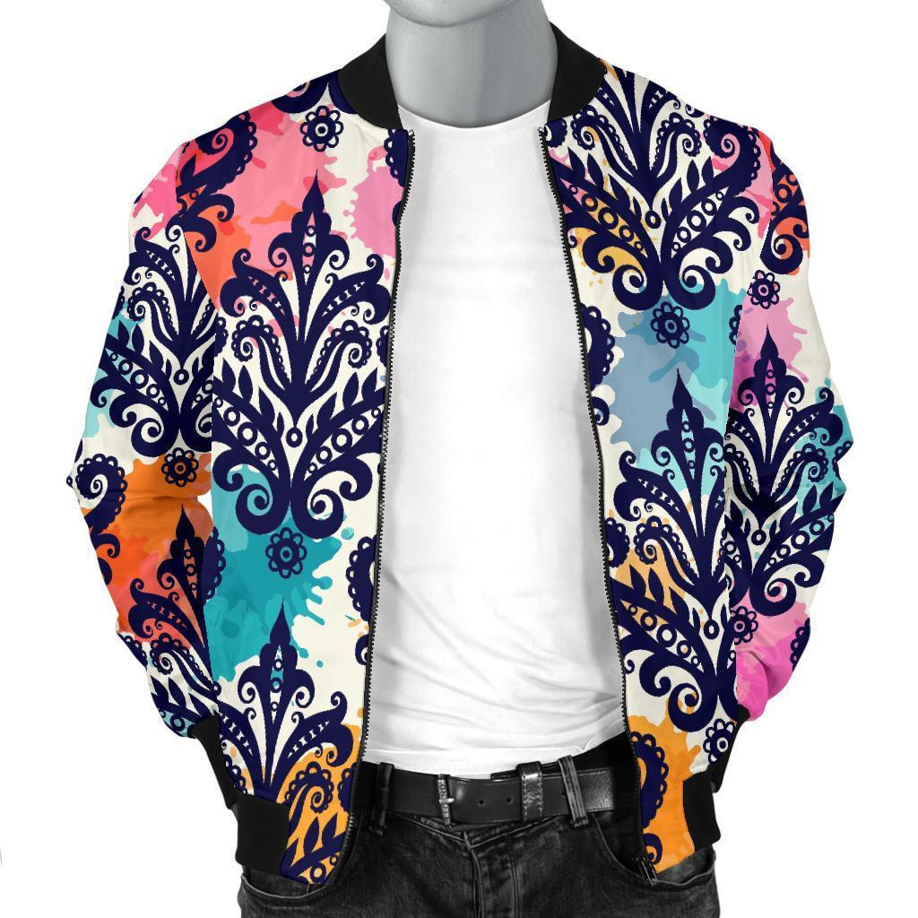 Damask Colorful Pattern Print Men's Bomber Jacket-grizzshop