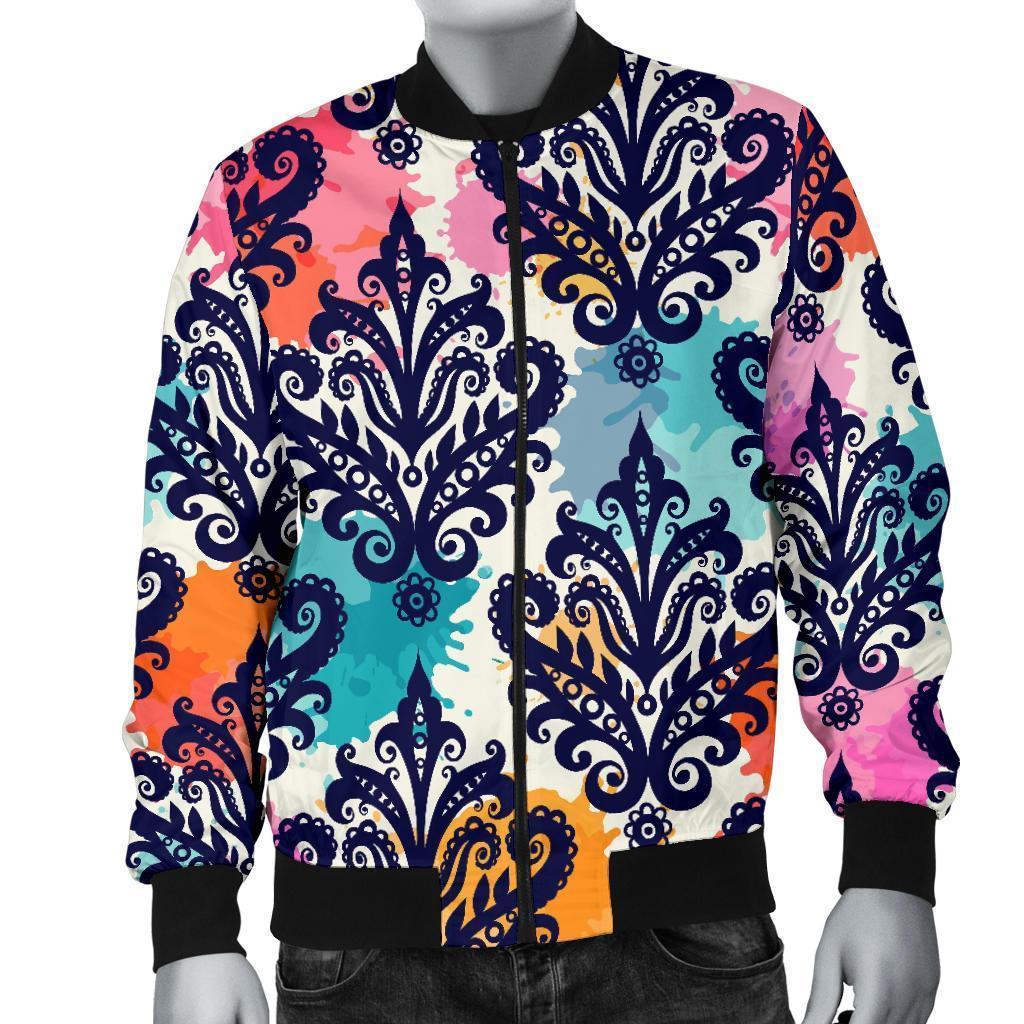 Damask Colorful Pattern Print Men's Bomber Jacket-grizzshop