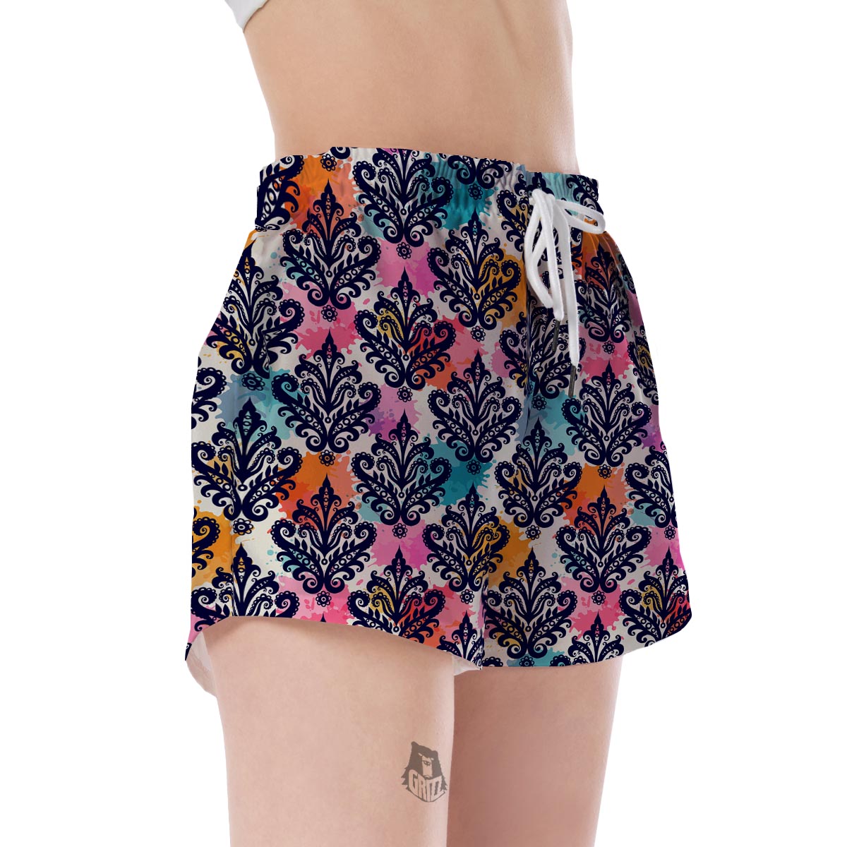 Damask Colorful Pattern Print Women's Shorts-grizzshop