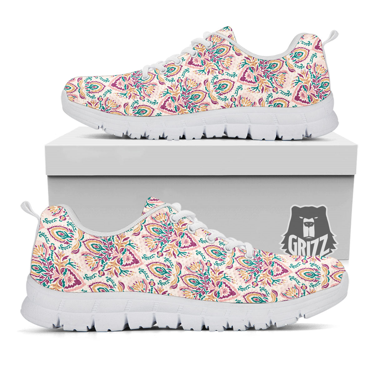 Damask Colorful Print Pattern White Sneaker-grizzshop