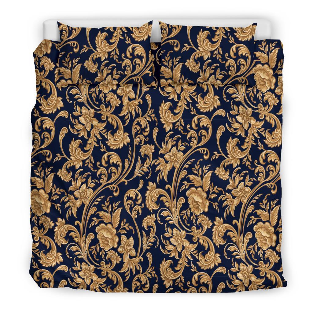 Damask Gold Pattern Print Duvet Cover Bedding Set-grizzshop