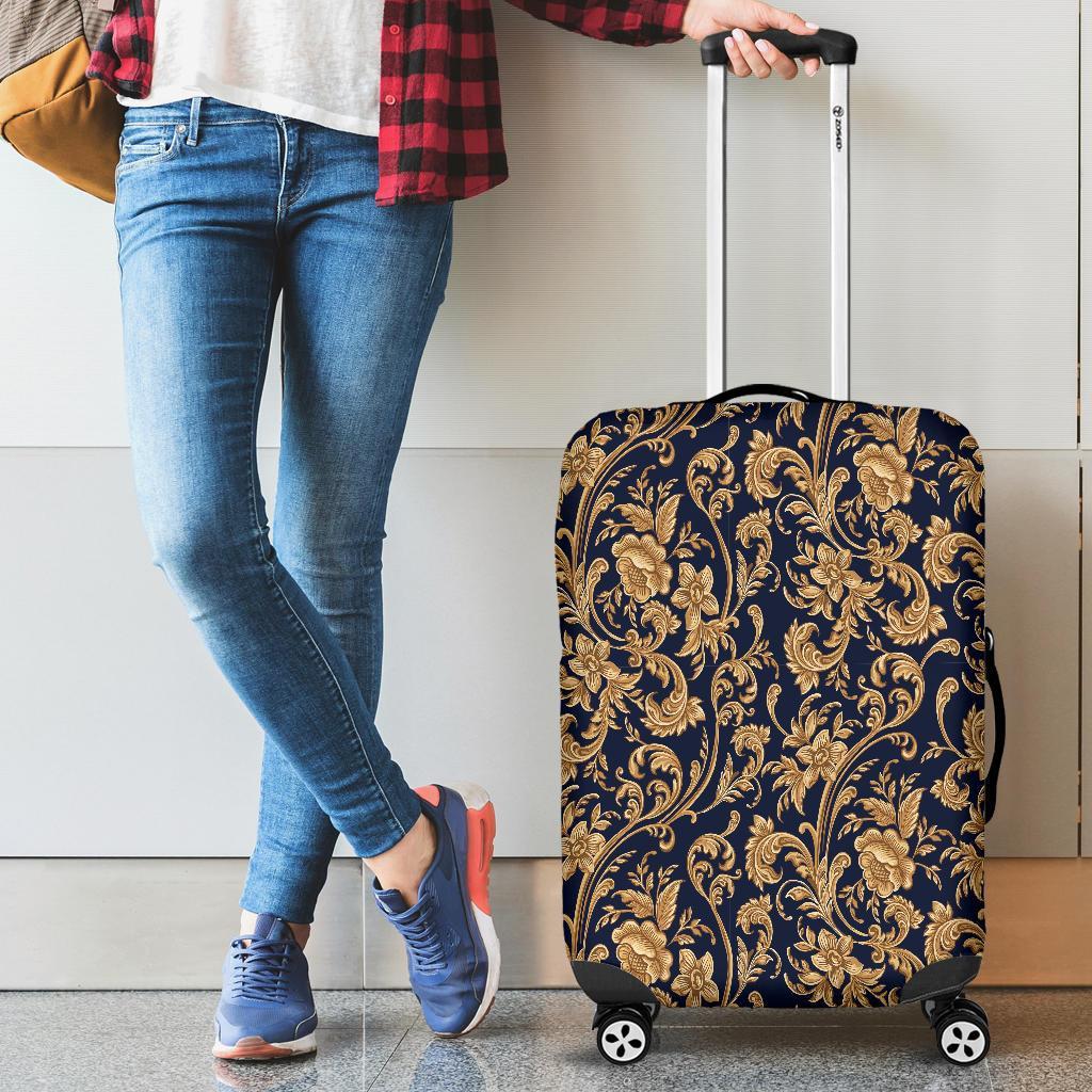 Damask Gold Pattern Print Luggage Cover Protector-grizzshop