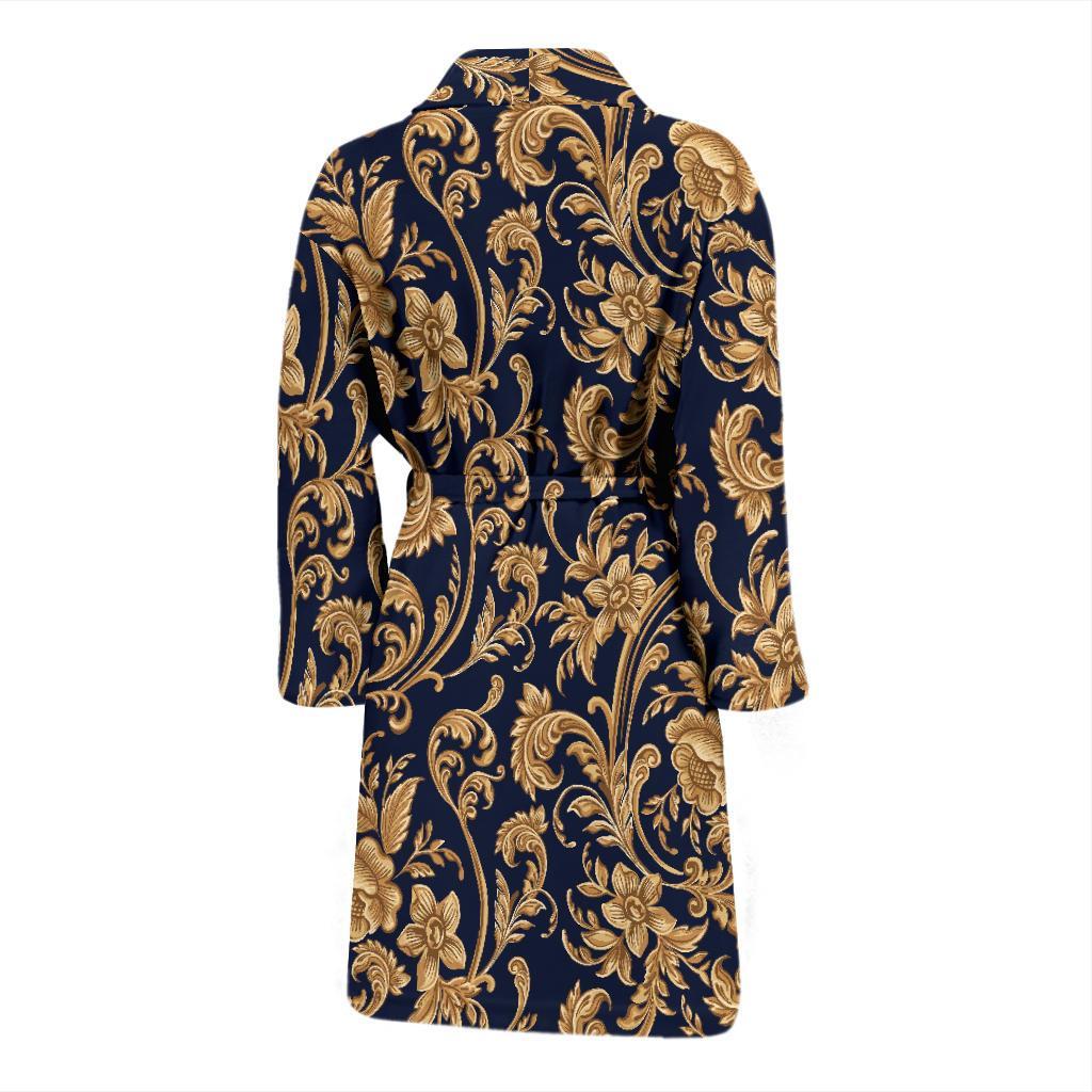Damask Gold Pattern Print Men Long Robe-grizzshop