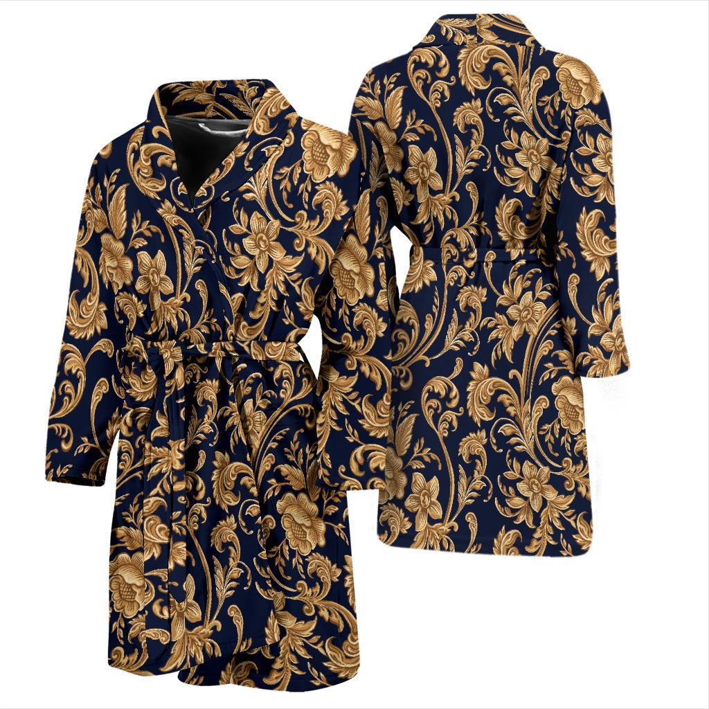 Damask Gold Pattern Print Men Long Robe-grizzshop