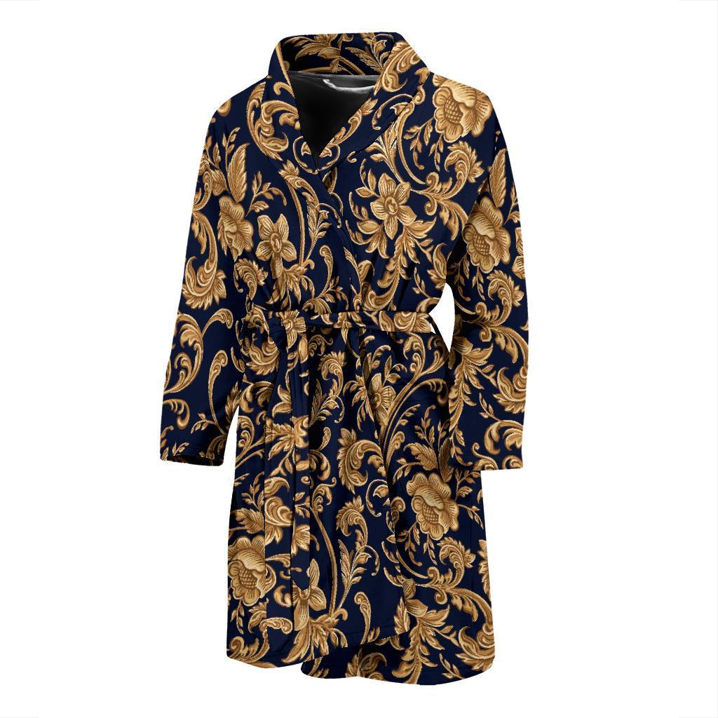 Damask Gold Pattern Print Men Long Robe-grizzshop