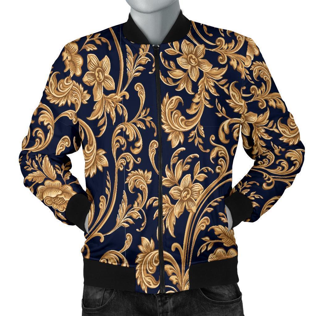 Damask Gold Pattern Print Men's Bomber Jacket-grizzshop