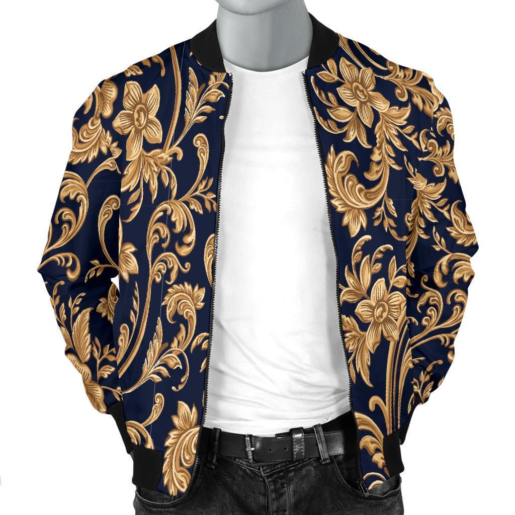 Damask Gold Pattern Print Men's Bomber Jacket-grizzshop