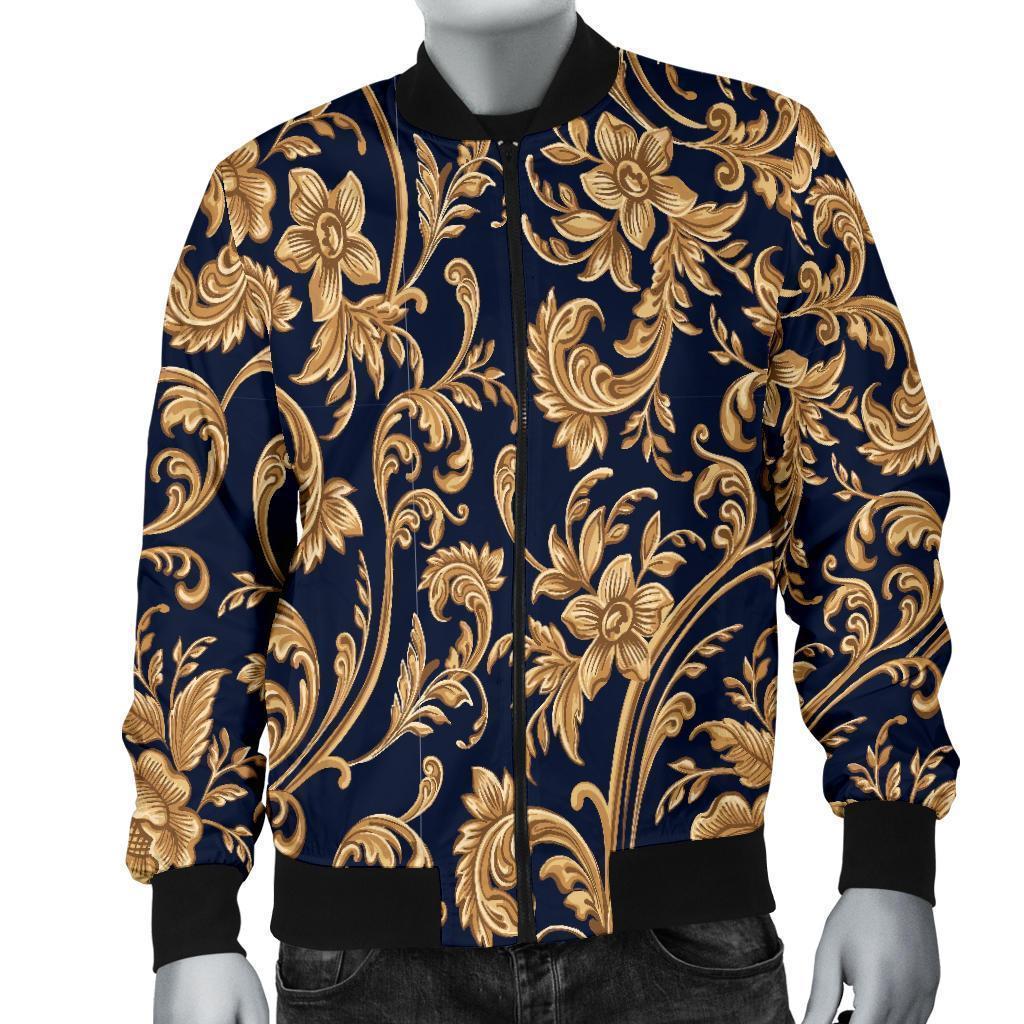 Damask Gold Pattern Print Men's Bomber Jacket-grizzshop