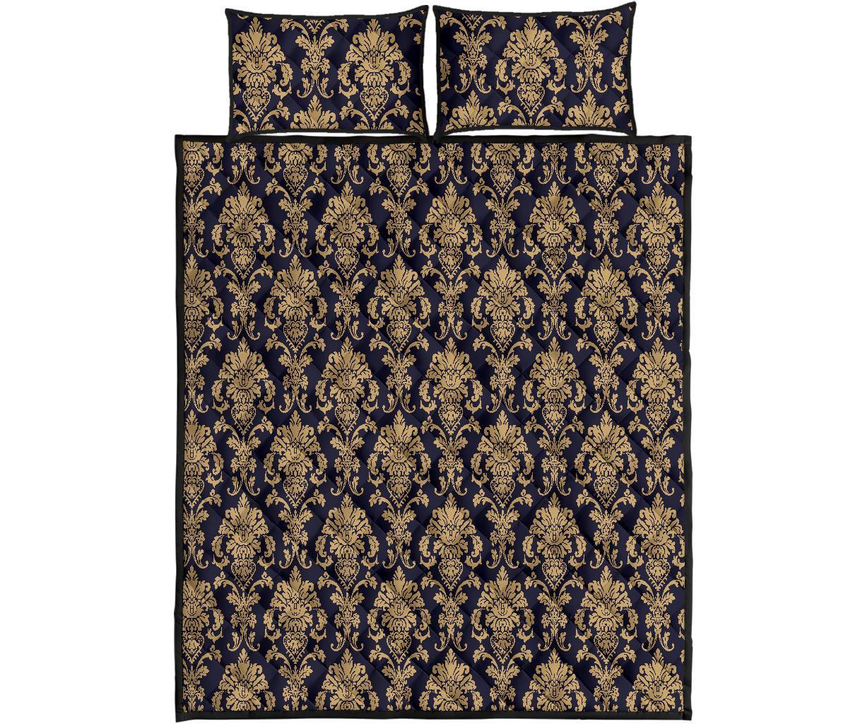 Damask Gold Print Pattern Bed Set Quilt-grizzshop