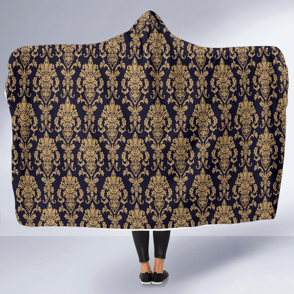 Damask Gold Print Pattern Hooded Blanket-grizzshop
