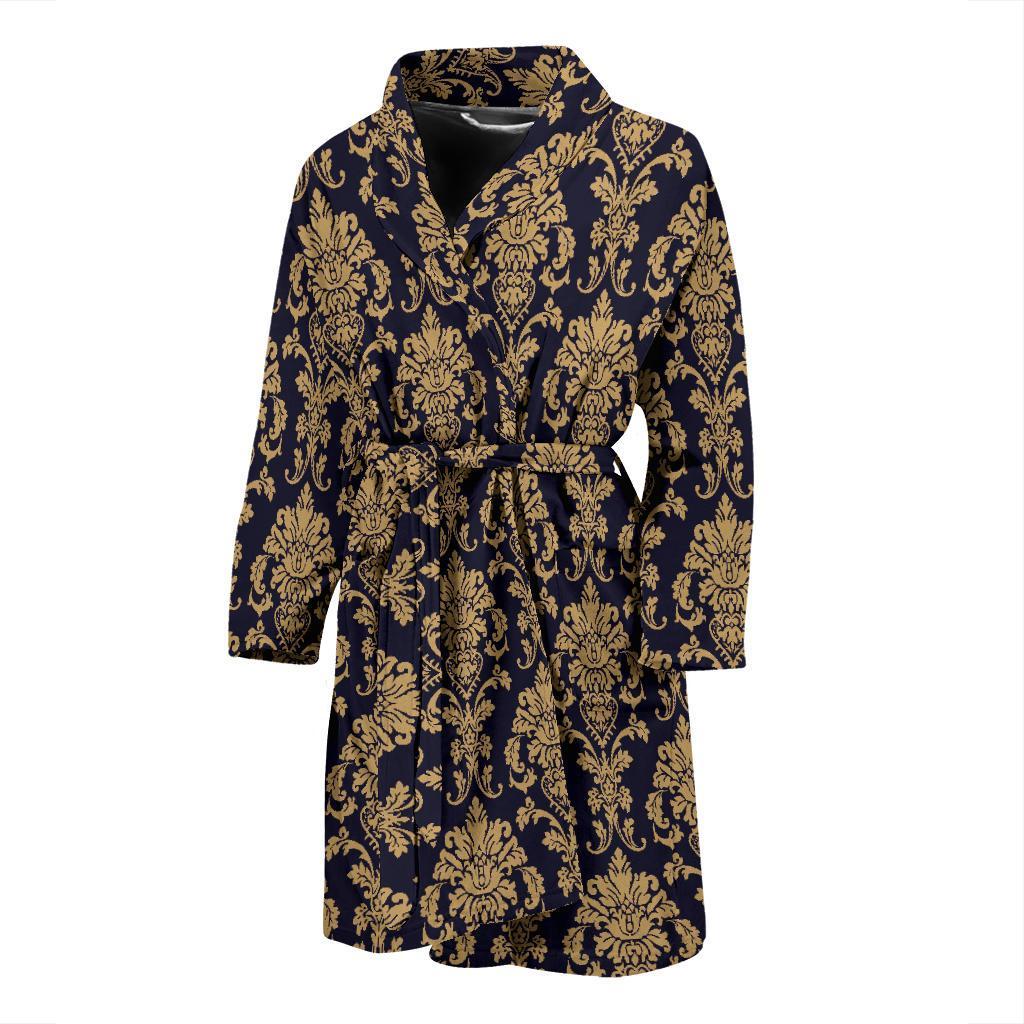 Damask Gold Print Pattern Men Long Robe