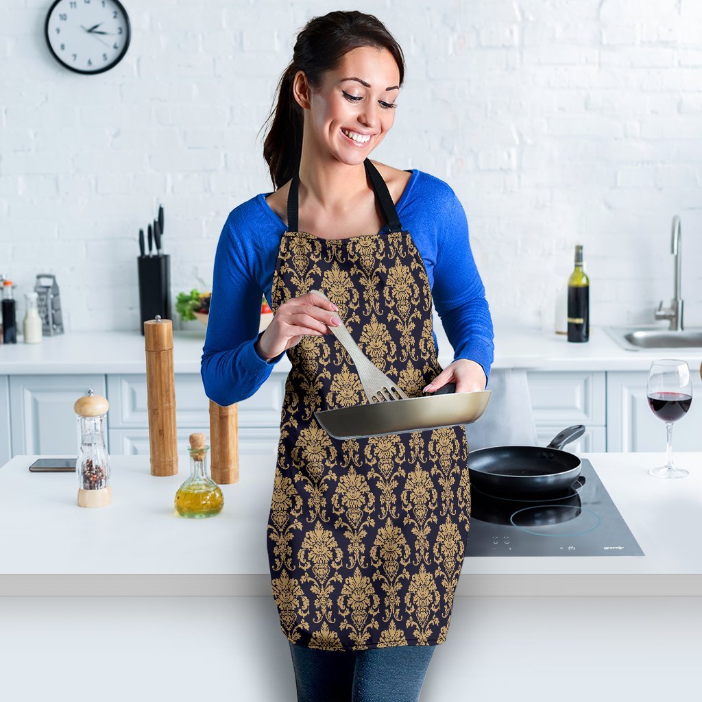 Damask Gold Print Pattern Women's Apron-grizzshop