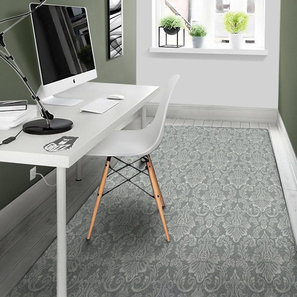 Damask Grey Print Pattern Floor Mat-grizzshop