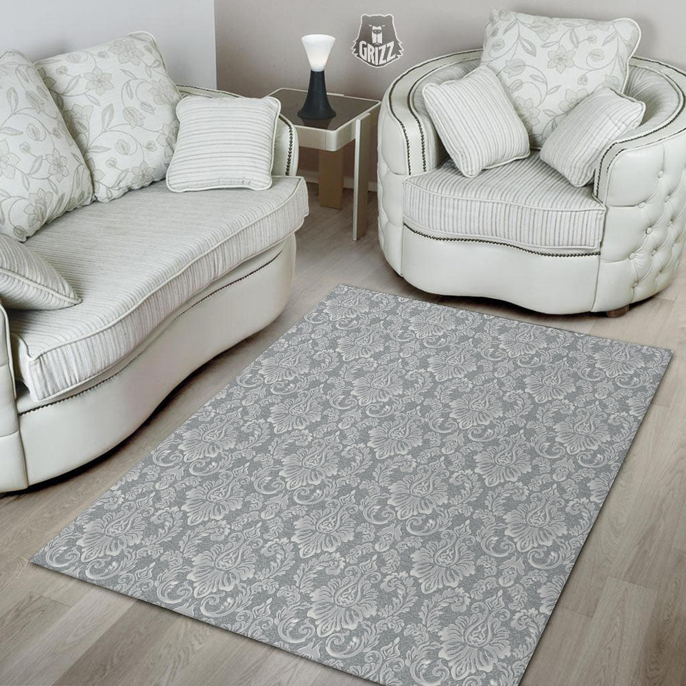 Damask Grey Print Pattern Floor Mat-grizzshop