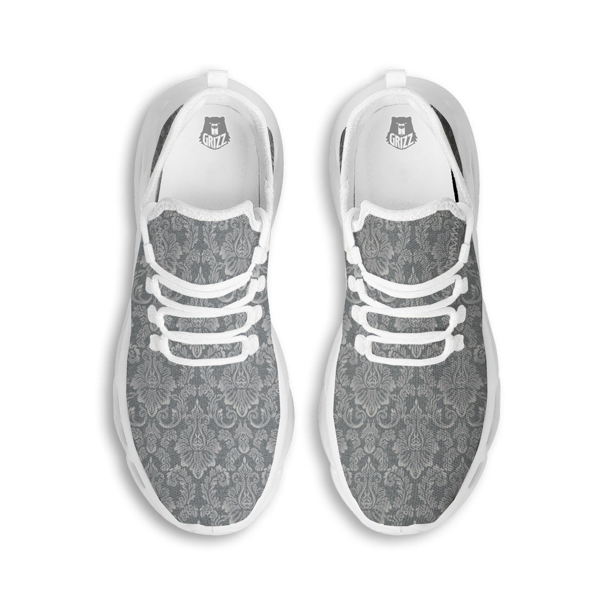 Damask Grey Print Pattern White Running Shoes-grizzshop