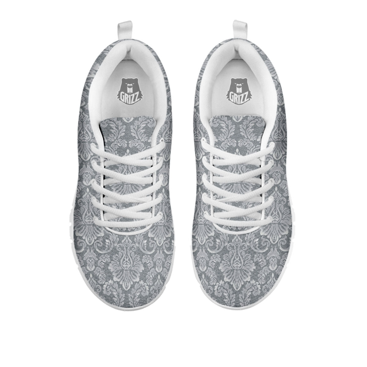 Damask Grey Print Pattern White Sneaker-grizzshop