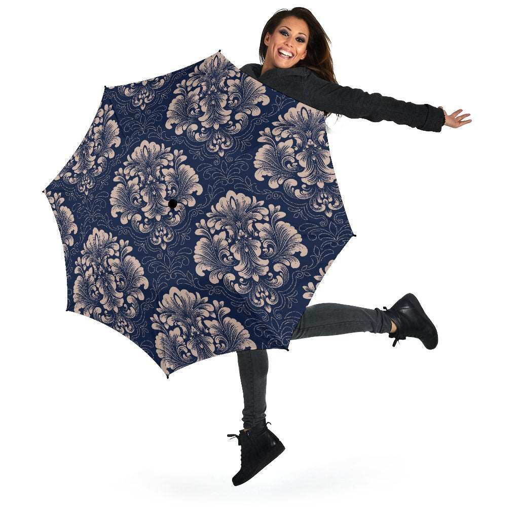Damask Pattern Print Automatic Foldable Umbrella-grizzshop