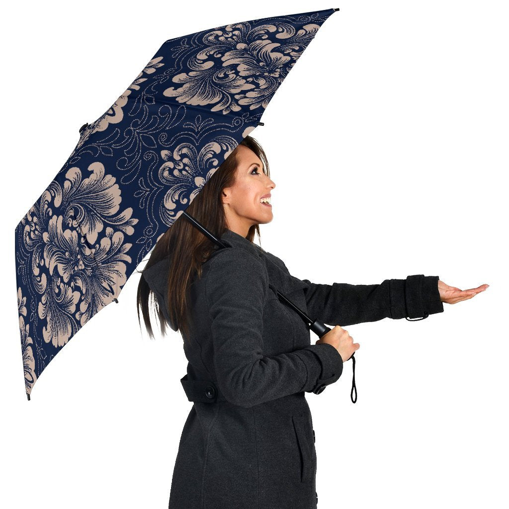 Damask Pattern Print Automatic Foldable Umbrella-grizzshop