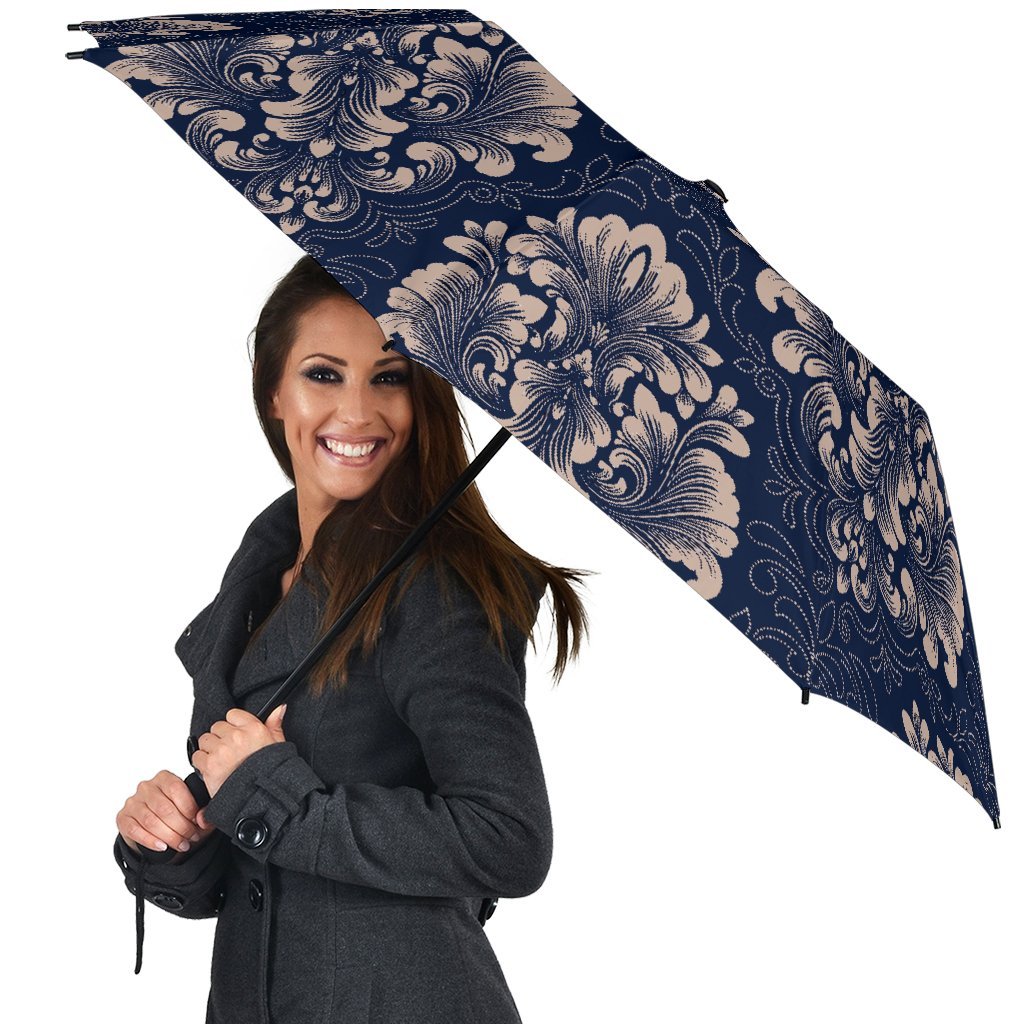 Damask Pattern Print Automatic Foldable Umbrella-grizzshop