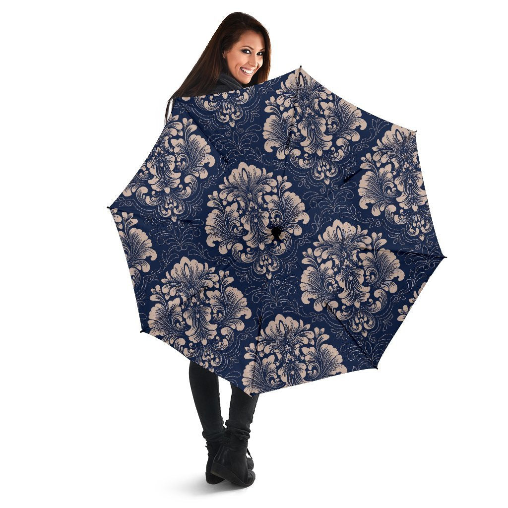 Damask Pattern Print Automatic Foldable Umbrella-grizzshop