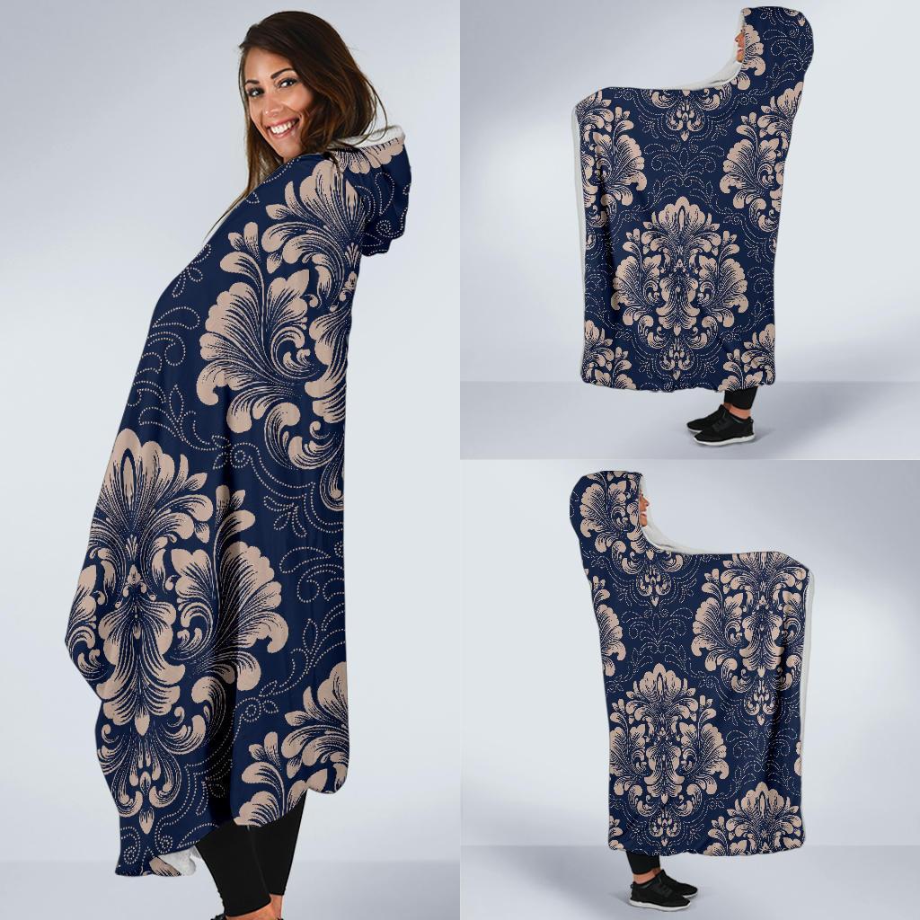 Damask Pattern Print Hooded Blanket-grizzshop