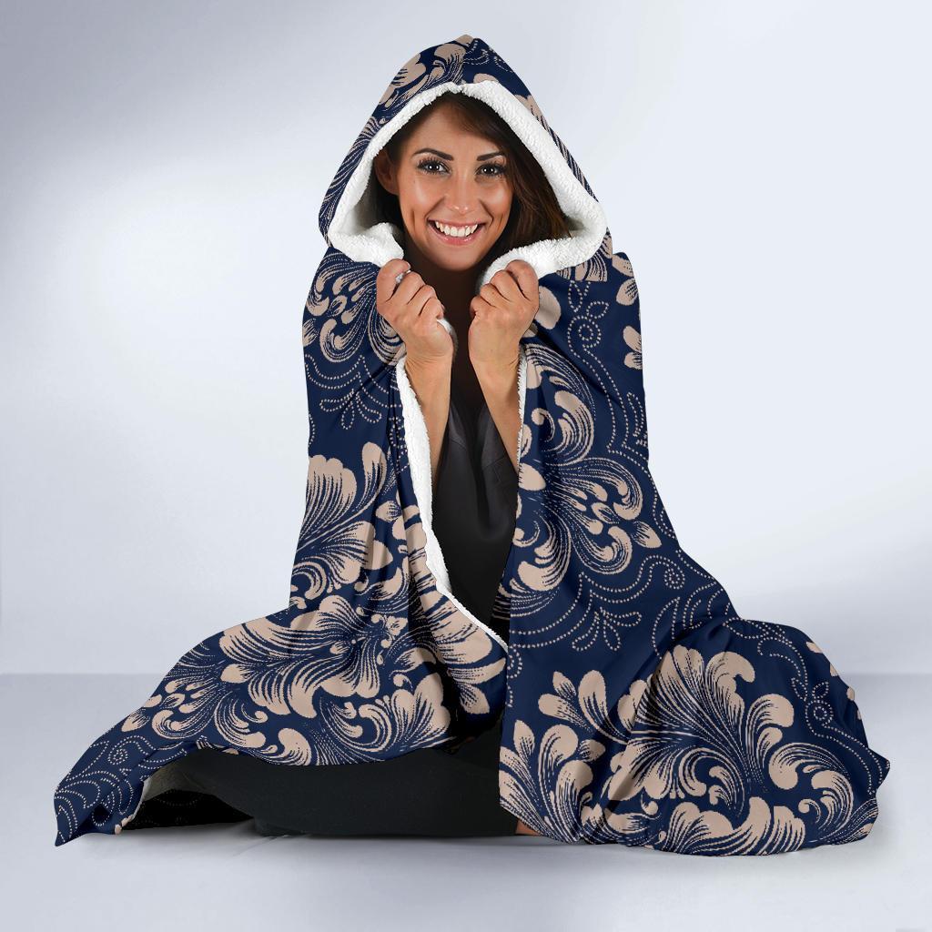 Damask Pattern Print Hooded Blanket-grizzshop