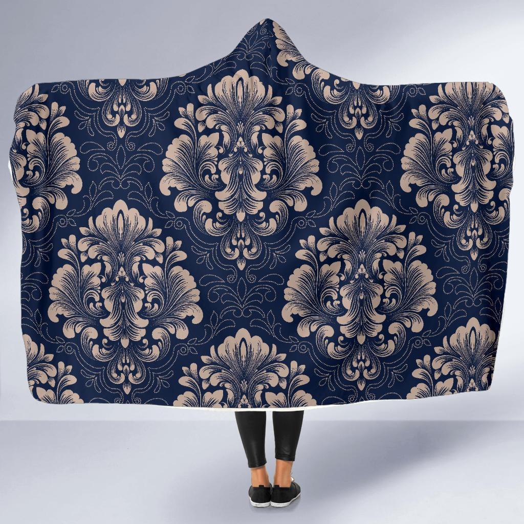 Damask Pattern Print Hooded Blanket-grizzshop
