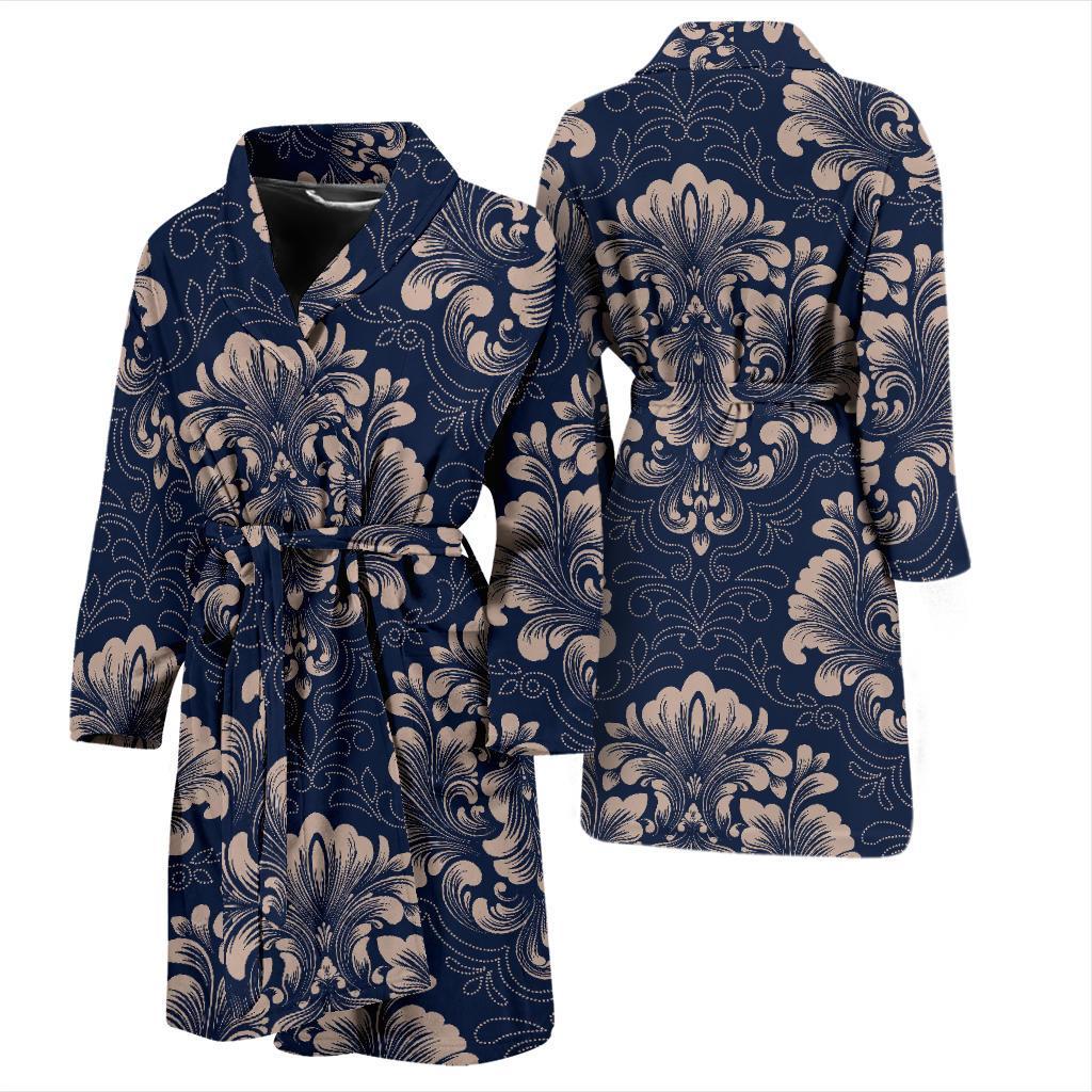 Damask Pattern Print Men Long Robe-grizzshop