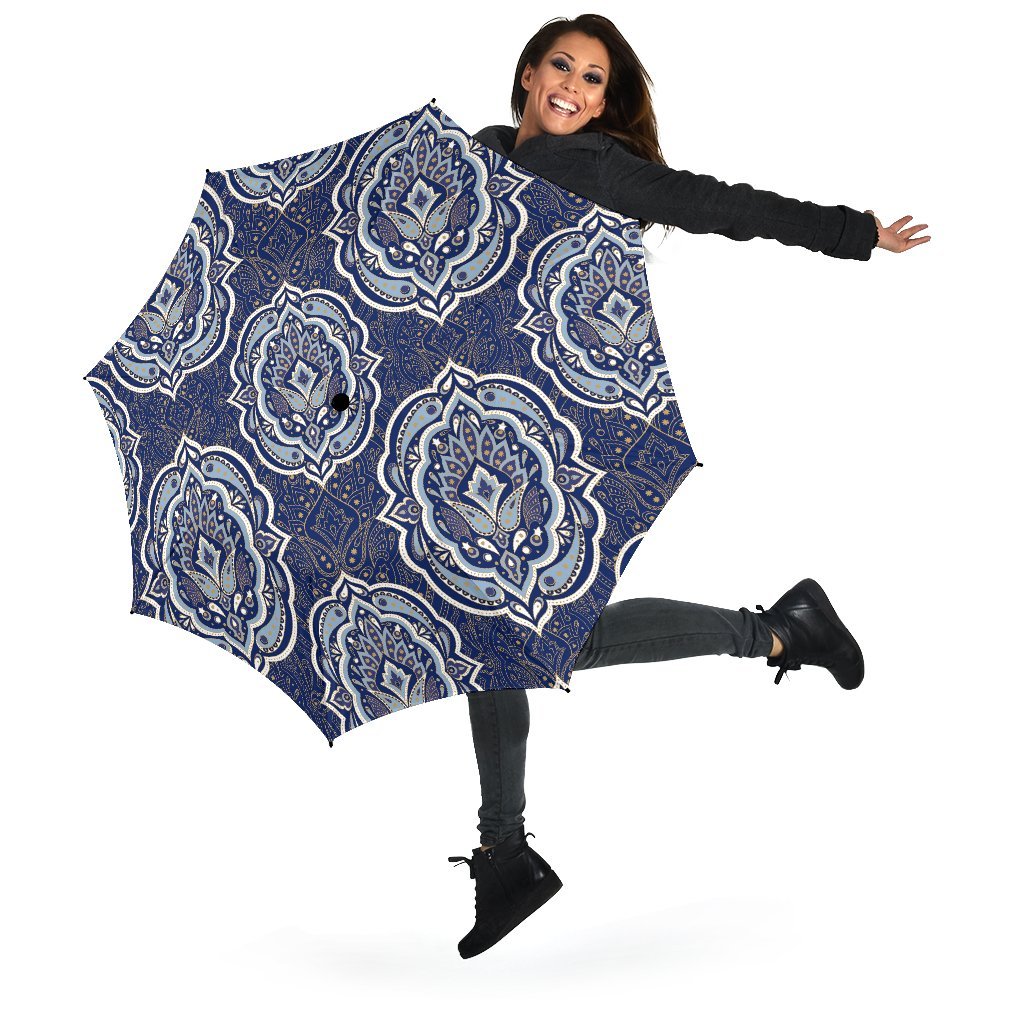 Damask Print Pattern Automatic Foldable Umbrella-grizzshop