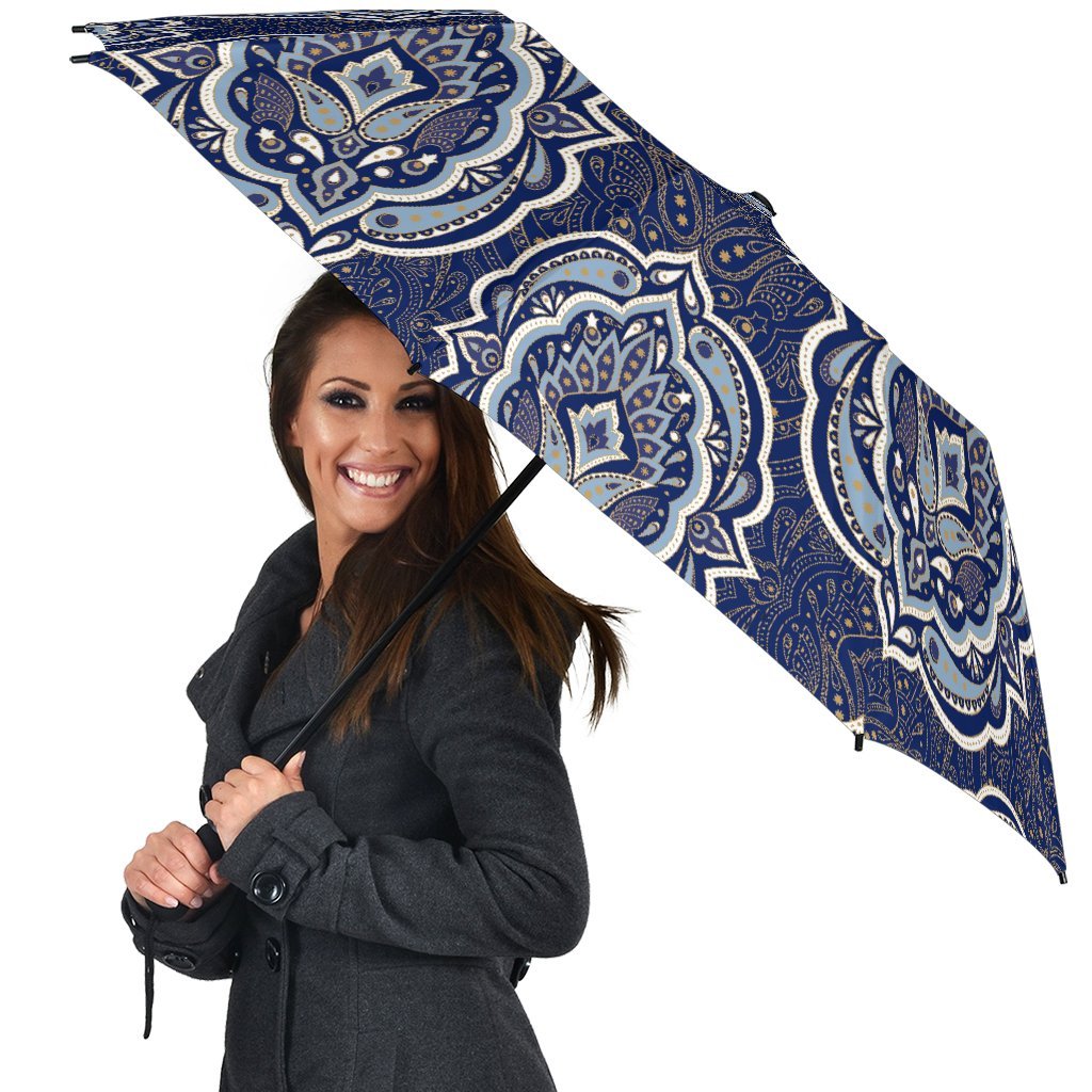 Damask Print Pattern Automatic Foldable Umbrella-grizzshop